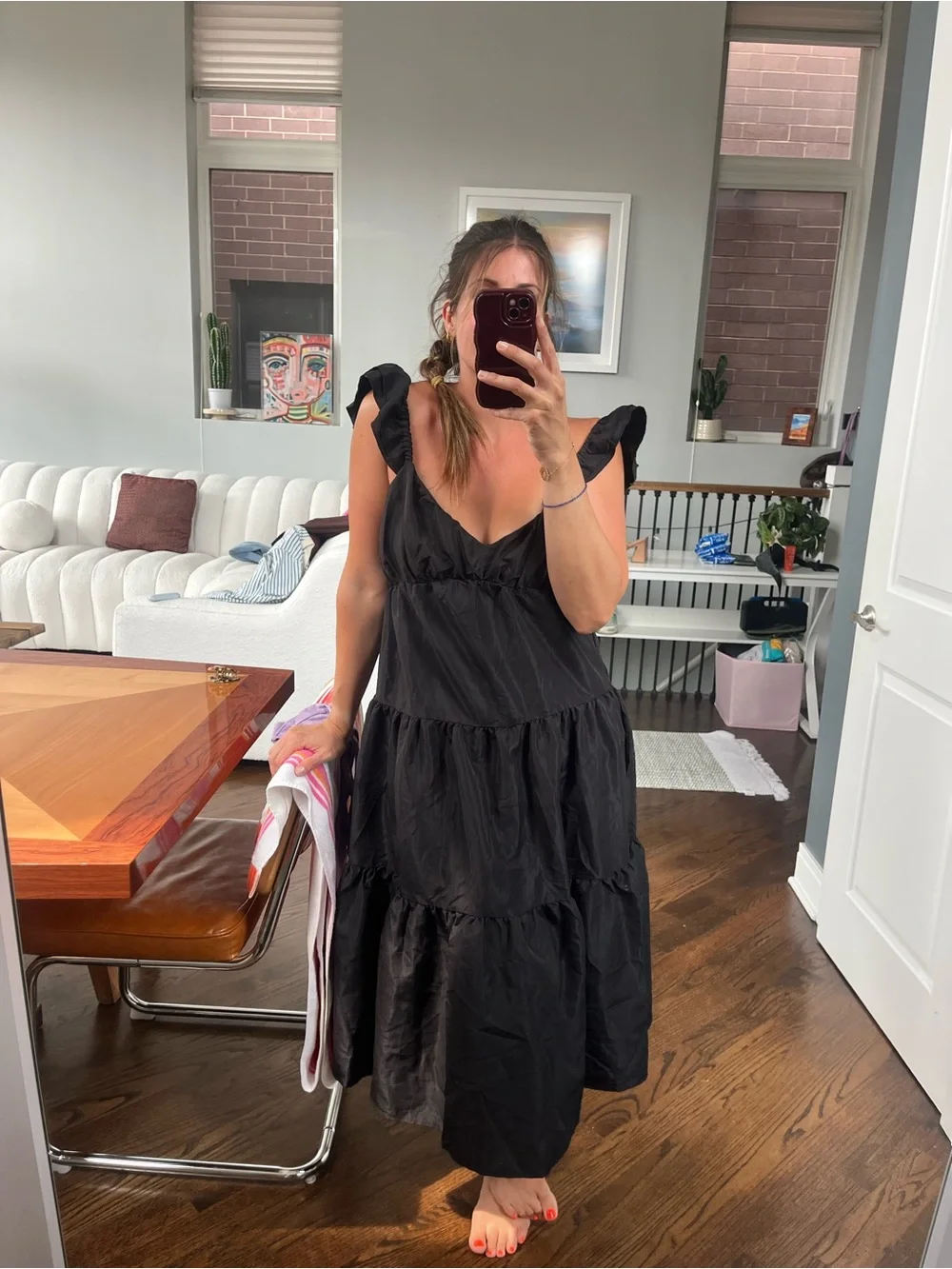 Summer Black Ruffle Strap Maxi Dress
